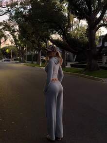Women's Casual Autumn Hooded Long Sleeve Sweatshirt & Pants 2 Pieces Set - Grey - View 7