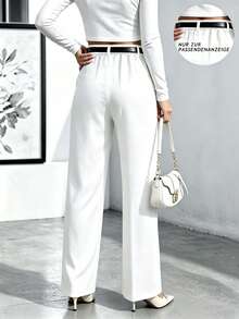 Women's Solid Color Pocket Draped Button Casual Wide Leg Long Pants - White - View 2