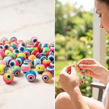 50pcs Random Mixed Evil Eye Soft Clay Round Beads, Colorful Perforated Loose Beads For DIY Bracelet, Necklace, Keychain, Handmade Beaded Jewelry Accessories - Multicolor - View 3