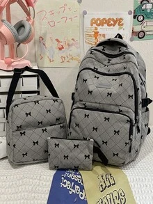 3Pcs Bow Print Corduroy Backpack Set, Large Capacity Student School Backpack With Crossbody Bag & Pencil Pouch For Teen - Multicolor - View 10