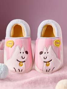 Fashionable Cute Cartoon White Dog Embroidered Decor Warm Slippers, Suitable For Children - Pink - View 6