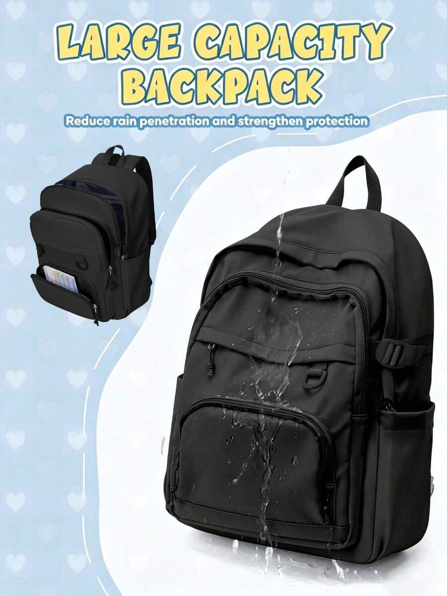 Minimalist Solid Color Multi-Functional Computer Backpack, Large Capacity With Multiple Compartments And Pockets, Fits Laptop, Built-In Luggage Strap For Suitcase Attachment, Wide Breathable Shoulder Straps For Pressure Relief, Lightweight Durable Business Casual School Commute Short Trip Backpack - Multicolor - View 1
