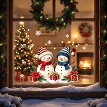1pc Cartoon Snowman Christmas Window Decal, Snowman Snowflake Glass Decal, Removable And Reusable Window Decal, Suitable For Winter Holiday Decorations In Living Rooms And Store Windows - Multicolor - View 2