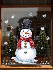 Self-Adhesive Snowman & Snowflake Wall Stickers, Removable PVC Plastic Decals With Cute Snowman, Red Scarf And Snowflakes, Asymmetrical Cut, Suitable For Doors, Mirrors, Peel And Stick Christmas Winter Decor - Multi-color - View 7