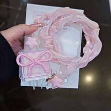 Casing Pelindung Kepala Charger Pita 3D Warna Pink Feminin, Aksesori Bintang, Jala Berlian Imitasi, Kabel Data, Set Pelindung Anti Aus Lengkap - Berwarna merah muda - View 1