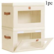 1pc Front Opening Transparent Window Storage Box, Stackable Organizer Bin With Board Support, Reinforced Handle, Foldable Space-Saving, Underbed Storage - Multicolor - View 6