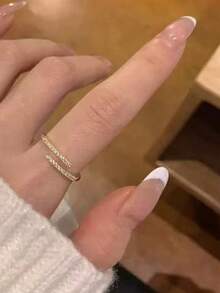 Cincin CZ, Berlapis Emas Tembaga, Hipoalergenik, Gaya Wanita, 1 buah - Emas - View 1
