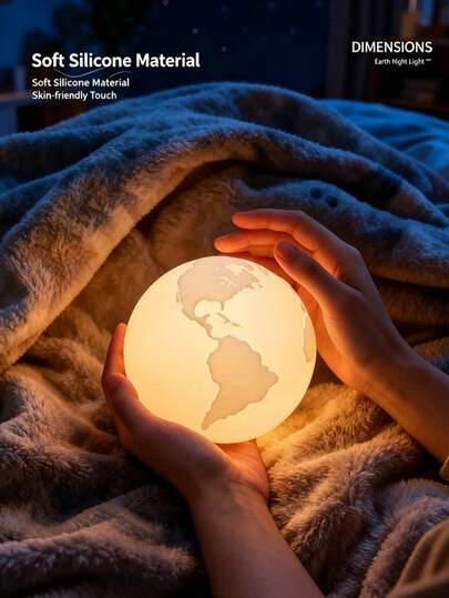 1pc Creative Earth-Shaped Silicone Night Light, Tap-Activated LED Bedside Atmosphere Lamp, Eye-Protection Light, Exquisite Decorative Gift, Suitable For Bedroom, Dorm, Home Indoor Scenes