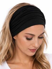 2 Pieces Set Of Printed Wide Elastic Hairbands, Non-Slip Hair Accessories, Simple And Fashionable Fitness Accessories, - Multicolor - View 3