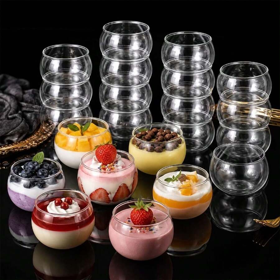Clear Round Sphere Small Cup, Minimalist Smooth Body With Transparent Texture, Suitable For Desserts, Yogurt, Oatmeal, Jam And Snacks, Perfect For Home Gatherings, Party Platters, Bakery Displays, Compact And Versatile, Stackable Storage, Great For Daily Food Presentation - Transparent - View 1