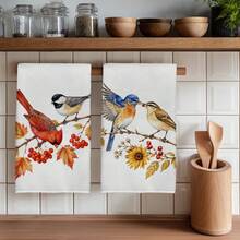 2PCS Kitchen Towels, Autumn Robin Bird Pattern Kitchen Towels Dish Cloths, 40*60cm Rectangular Microfiber Absorbent Cleaning Kitchen Towels, Perfect For Kitchen, Dining Room And Bathroom Use, Kitchen Decor, Home Decor, Neighbor Housewarming Gift, Dish Cloths - Multicolor - View 8