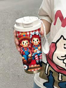 1pc/5pcs 500ml Halloween Vintage Doll Travel Mug, Double-Wall Stainless Steel Insulated Cup For Iced Coffee, Oat Milk, Cute Vintage Doll Couple & Plaid Print, Daily Use Insulated Cup, Birthday Gift For Son/Daughter, Holiday Gift - Multi-color - Plush Toy - View 7