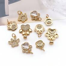 1 buah Liontin Jejak Kaki Hewan Berlapis Emas 18K dengan Hiasan Berlian Imitasi untuk Pembuatan Perhiasan Gelang, Kalung, dan Anting-anting DIY - Emas - View 4