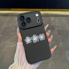 Cute Hibiscus Flower Pattern Phone Case, Compatible With IPhone 18 Pro Max 17 16 15 Plus 14 13 12 11 Pro 17e, Shockproof Matte TPU Soft Shell - Black - View 4
