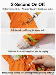 Orange Carrot Style Waterproof Dog Raincoat Set, Includes 1pc Raincoat And Waterproof Leash, Multiple Colors Available, Windproof And Fully Waterproof, Full Coverage Design, With Special Fasteners, Non-Slip Rubber Sole, Adjustable Hook And Loop, Full Paw Coverage And Reflective Strips - Multicolor - View 8