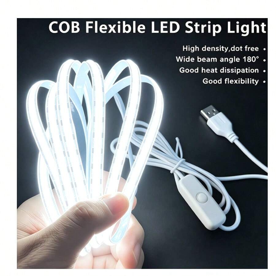 5/3/2/1m COB High Brightness Flexible LED Strip Light, USB Plug-In Power, Button Switch Control, Ultra-Thin Decorative Light Bar, Suitable For Cabinets, Mirrors, Ceilings, Kitchens, Bedrooms And Offices, Wall Decoration Fill Light And Backlight Multi-Scene Lighting - LED Strip - View 1