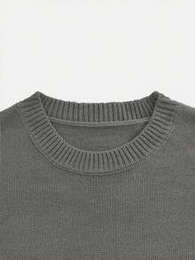 Damen Rundhals Einfarbig Langarm Locker Weich und Gemütlich Strickkleid mit Laternenärmeln, Französisch Elegant Sexy, Herbst Winter Alltag Streetstyle - Grau - Übersicht 6