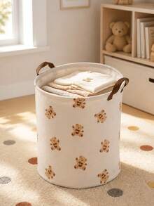 Bear Pattern Printed Foldable Laundry Basket With Laundry Clips, Home Clothing Storage Bin, Breathable Fabric Dirty Clothes Basket, Bedding Clips, Suitable For Bathroom And Bedroom - Multicolor - View 6