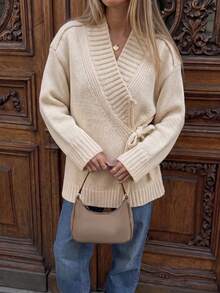 Women's Autumn Fashion Street Style Apricot Long Sleeve Cardigan Sweater - Apricot - View 1