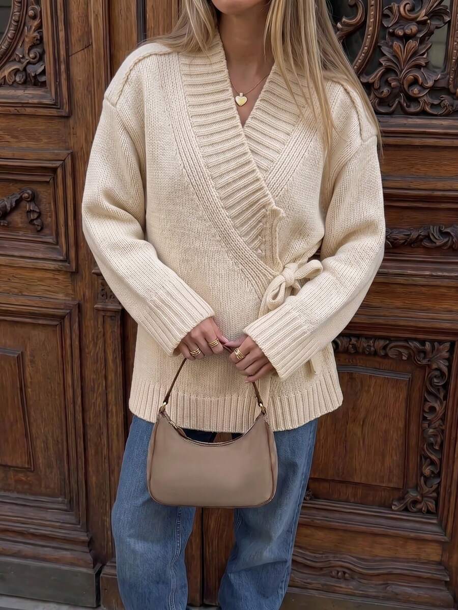 Women's Autumn Fashion Street Style Apricot Long Sleeve Cardigan Sweater - Apricot - View 1
