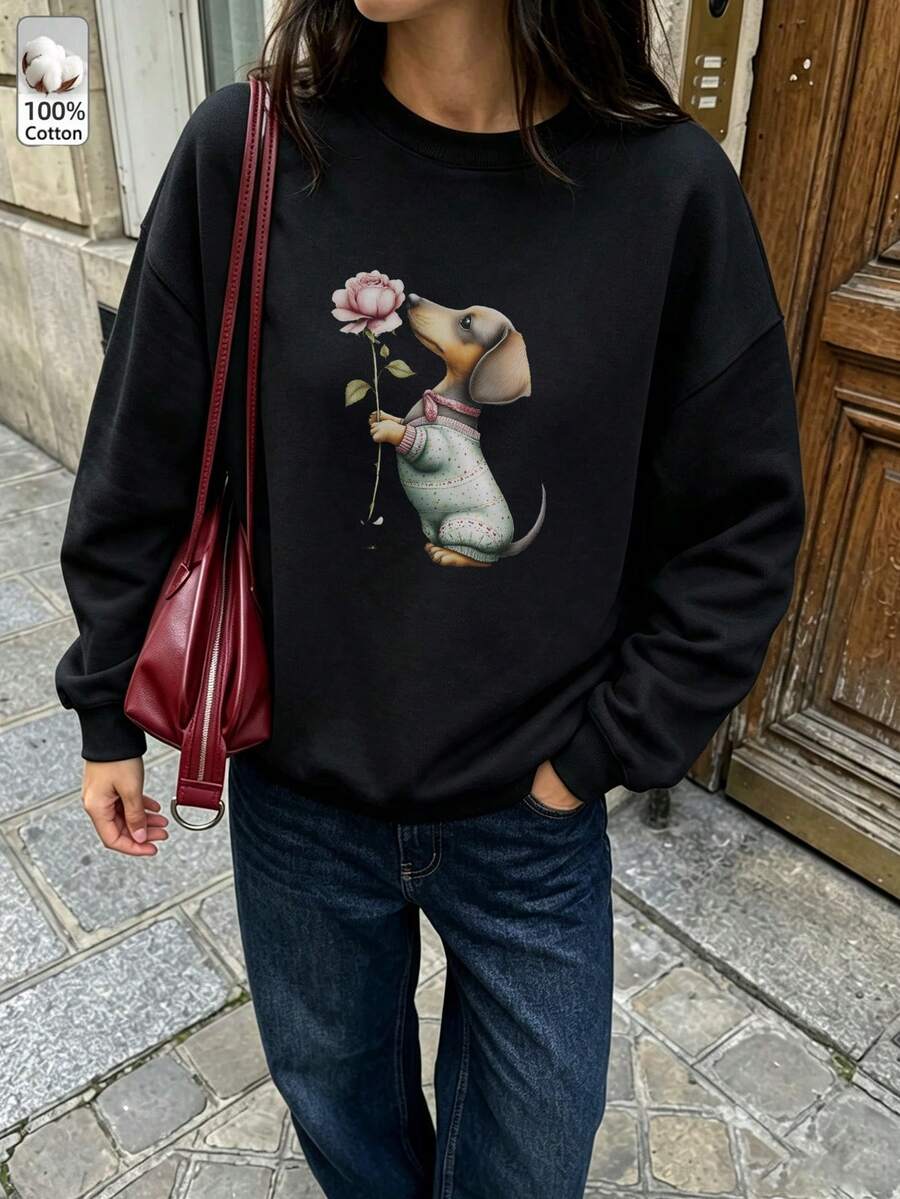 Oversized Women's Sweatshirt For Autumn/Winter, Casual Daily Wear, Long Sleeve Hoodie, Outerwear Top, Y2K, Letter Slogan Graphic, Unisex,Black - Black - View 1