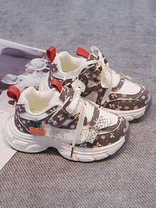 Sepatu Olahraga Anak Perempuan Motif Bunga Manis, Sepatu Sneakers Tebal Ringan dengan Perekat Velcro. - Merah - View 2