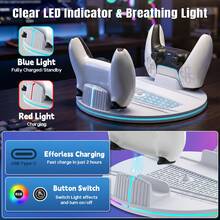 Vertical Stand For P5/P5 Slim/P5 Pro Disc And Digital Editions, Dual Controller Fast Charging Station With 9 RGB Lighting Modes, LED Charging Indicator And Headset Holder, White - White - View 3