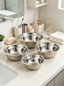 4-Piece Thickened Stainless Steel Multi-Purpose Bowl Set, Stackable Storage In Various Sizes, Mirror Finish Easy To Clean, Rolled Edge Smooth And For Hands. Suitable For Washing Vegetables, Rinsing Rice, Mixing Salads, Kneading Dough, Marinating Ingredients, Kitchen Prep, Baking, Cooking, Family Gatherings, Durable And Rust-Resistant, Suitable For Home And Commercial Use, Large Capacity Practical Mixing Bowl Set, Christmas, Halloween, Thanksgiving, Easter, New Year's Eve, Back To School, Gift. - View 1