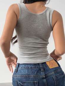2pcs Atasan Tank Top Rajut Wanita Warna Polos Leher Bulat, Atasan Crop Camisole Kasual - MultiWarna - View 4