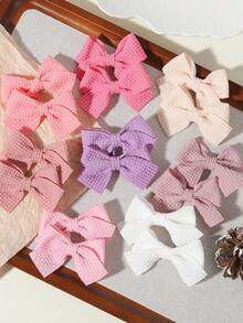 20pcs Morandi Color Waffle Fabric Bow Hair Clips, Simple Fabric Hair Clips For Kids, Sweet Daily Hair Accessories For Baby - Mixed color - View 4