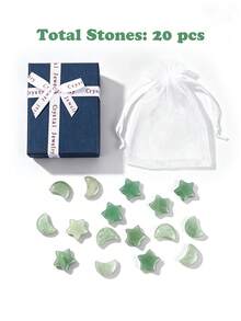 Natural Carved Star Moon Crystal Stone Set, Mixed Gemstone Decor With Gift Box Organza Bag & Info Cards, Home Ornament Collection Gift For Women - Multicolor - View 10