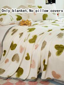 1pc Minimalist Green Heart Pattern Fleece Blanket, Warm Thick Soft Comfortable Blanket, Plaid Print Pattern, For Home Decor, Suitable For Bed, Sofa, Office, Room Decoration, Dorm, Machine Washable - Green - View 4