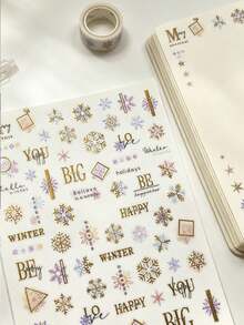 1 Set Stickers Aesthetic, Journaling, Nail Decals, Minimalist Luxury Christmas Style, Ins Simple Holiday Design, Gold Foil Ornament Decals, For Nail Art, Phone Case, Camera, Accessory Surface Embellishment - CD-025,CD-024 - View 1