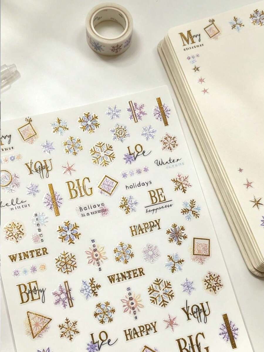 1 Set Stickers Aesthetic, Journaling, Nail Decals, Minimalist Luxury Christmas Style, Ins Simple Holiday Design, Gold Foil Ornament Decals, For Nail Art, Phone Case, Camera, Accessory Surface Embellishment - CD-025,CD-024 - View 1