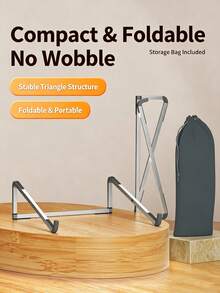 Aluminum Alloy Folding Laptop Stand, Desktop Height Adjustable Foldable Storage Heat Dissipation Tablet Stand, Hollow Heat Dissipation Design, Portable And Collapsible, Comes With Storage Bag, Stable Angle And Anti-Slip. Suitable For Home Desk, Office, Outdoor Commute, Compatible With Various Laptops, Ideal For Students And Office Workers, Raise Screen To Protect Cervical Spine. - One Size - View 3