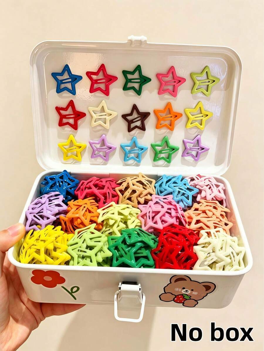10pcs/30pcs/50pcs Dopamine Colorful Star Hair Clips, Cute Girls Bangs Clips, Small Hair Clips, Five-Pointed Star BB Clips, Hair Accessories For Daily Commute - Multicolor - View 1