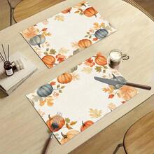 1/4/6pcs Autumn Series Border Pumpkin & Autumn Leaf Pattern Printed Placemats, Heat-Resistant Table Mats For Home Kitchen/Kitchen Table Protection, Party Scene Decor - Multicolor - View 9