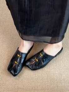 French Square Toe Chunky Heel Pumps Women 2024 New Spring Autumn Versatile Low Vamp Mid Heel Vintage Red Mary Jane Shoes - Black - View 2