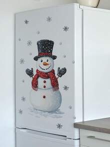Self-Adhesive Snowman & Snowflake Wall Stickers, Removable PVC Plastic Decals With Cute Snowman, Red Scarf And Snowflakes, Asymmetrical Cut, Suitable For Doors, Mirrors, Peel And Stick Christmas Winter Decor - Multi-color - View 2