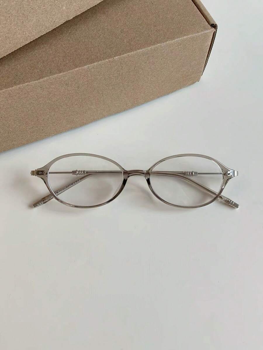 1 Pair High-Quality Women's Fashion Elegant Personalized Clear Tea Gray Oval Small Frame Glasses - Clear - View 1
