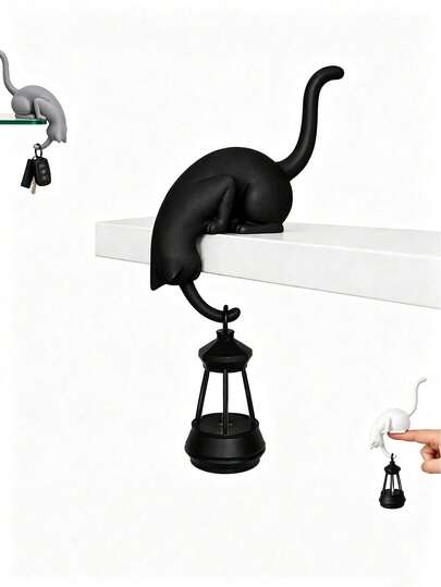 1 set cârlig decorativ vintage pentru bibliotecă cu pisică și lanternă, decor pentru raft de cărți, piesă decorativă fantasy cu pisică și lanternă, potrivit pentru bibliotecă și colț de lectură, decorațiune personalizată în stil vintage pentru bibliotecă, decor cheie pentru raft de cărți, cârlig pur decorativ, neelectric