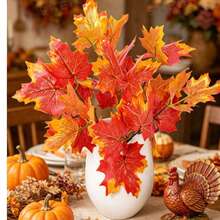 1/3/5pcs Artificial Maple Leaf Bundle, Autumn Foliage Branch, Thanksgiving Harvest Decoration - Orange - View 9