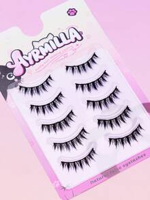 5 Pairs Spiky Devil Cat‑Eye False Eyelashes, Dramatic Upturned Outer Corner Design, Sharp Tapered Spiky Tips, Textured Jagged Lash Strands, Soft Mink‑Like Fiber, Flexible Invisible Band, Lightweight Comfortable Reusable Strip Lashes - Black - View 2