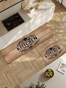 1pc Faux Wood Grain Board Base Vintage KITCHEN Theme Printed 3.5mm Floor Mat, Soft Rubber Cuttable, Kitchen Rug Bathroom Mat, Suitable For Kitchen, Bathroom, Entryway, Hallway, Living Room, Outdoor Garden Decor Small Rug Indoor Mat - Multicolor - View 2