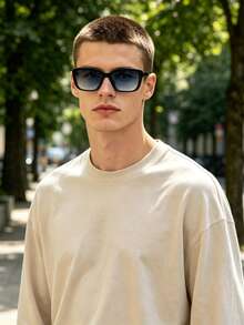 1 PC Men's Square Fashion Glasses Lightweight Black Frame PC Material Soft Tinted Lens Casual Versatile For Driving Outdoor Trips With Glasses Box - Multicolor - View 2