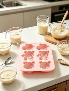 2pcs Cute Panda Shaped Silicone Molds, Home Baking Cake Molds, Handmade Chocolate Jelly Pudding Dessert Making Molds - Multicolor - View 5