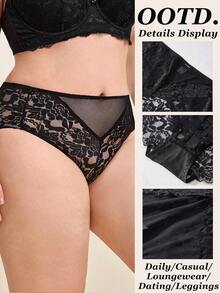 3PCS Plus Size Lace Sexy Panties Women's Underwear - Black - View 3