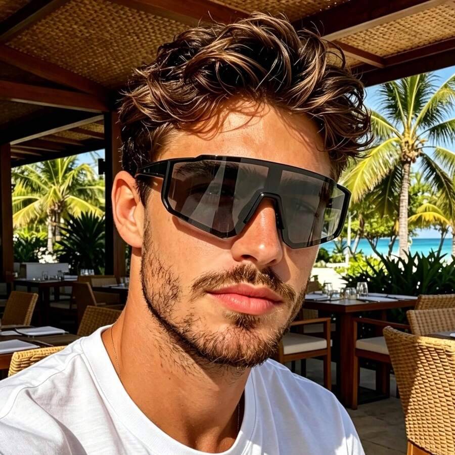 Unisex Full Frame Fashion Glasses, Reflective Lens Decorative Eyewear, Suitable For Driving, Cycling, Traveling, Beach Vacation, Daily Wear - Multicolor - View 1