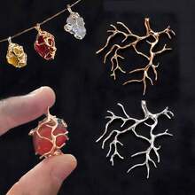 5pcs Gold & Silver Copper Tree Branch Pendant Bases, Suitable For DIY Handmade Crafts, Can Be Paired With Natural Gemstones, Crystals, Raw Stones, Pearls And Other Materials For Inlay Design - Multicolor - View 2