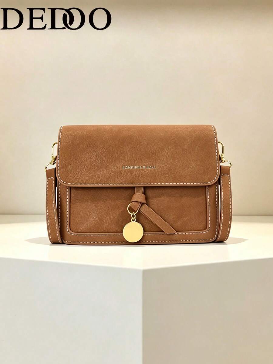 Dedoo Retro Suede Women Crossbody Square Bag, Solid Color, Stitching Metal, Flap Buckle, Daily Commute, Minimalist Retro Style, For Young Ladies All‑Season